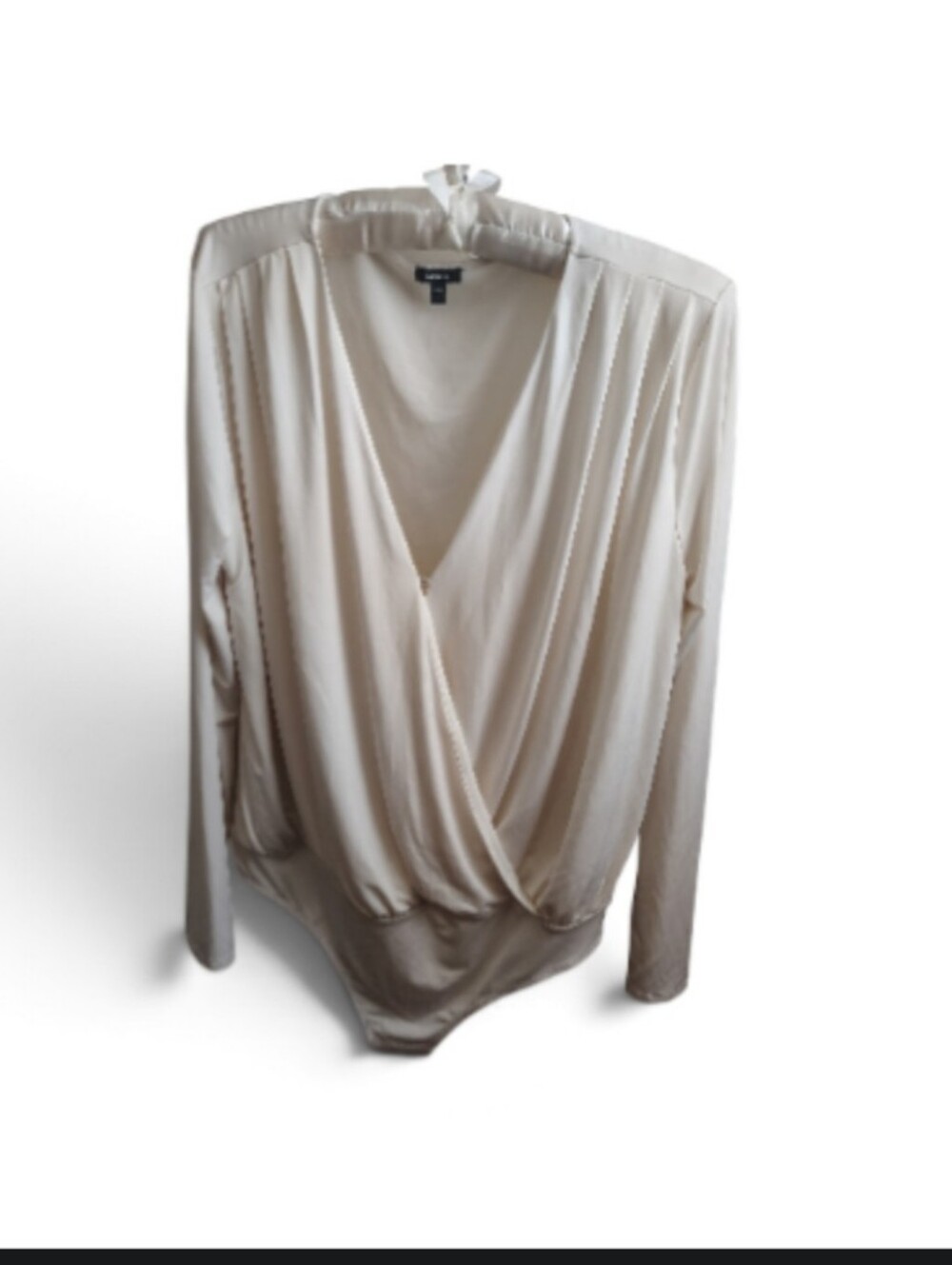 Express Cream Wrap-Front Long Sleeve Bodysuit